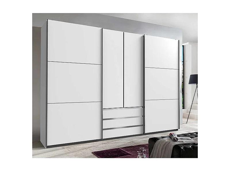 Schlafzimmerkleiderschrank 300 cm breit in Weiß Dreh- und Schiebetüren