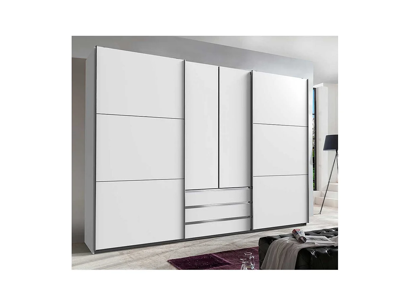 Schlafzimmerkleiderschrank 300 cm breit in Weiß Dreh- und Schiebetüren