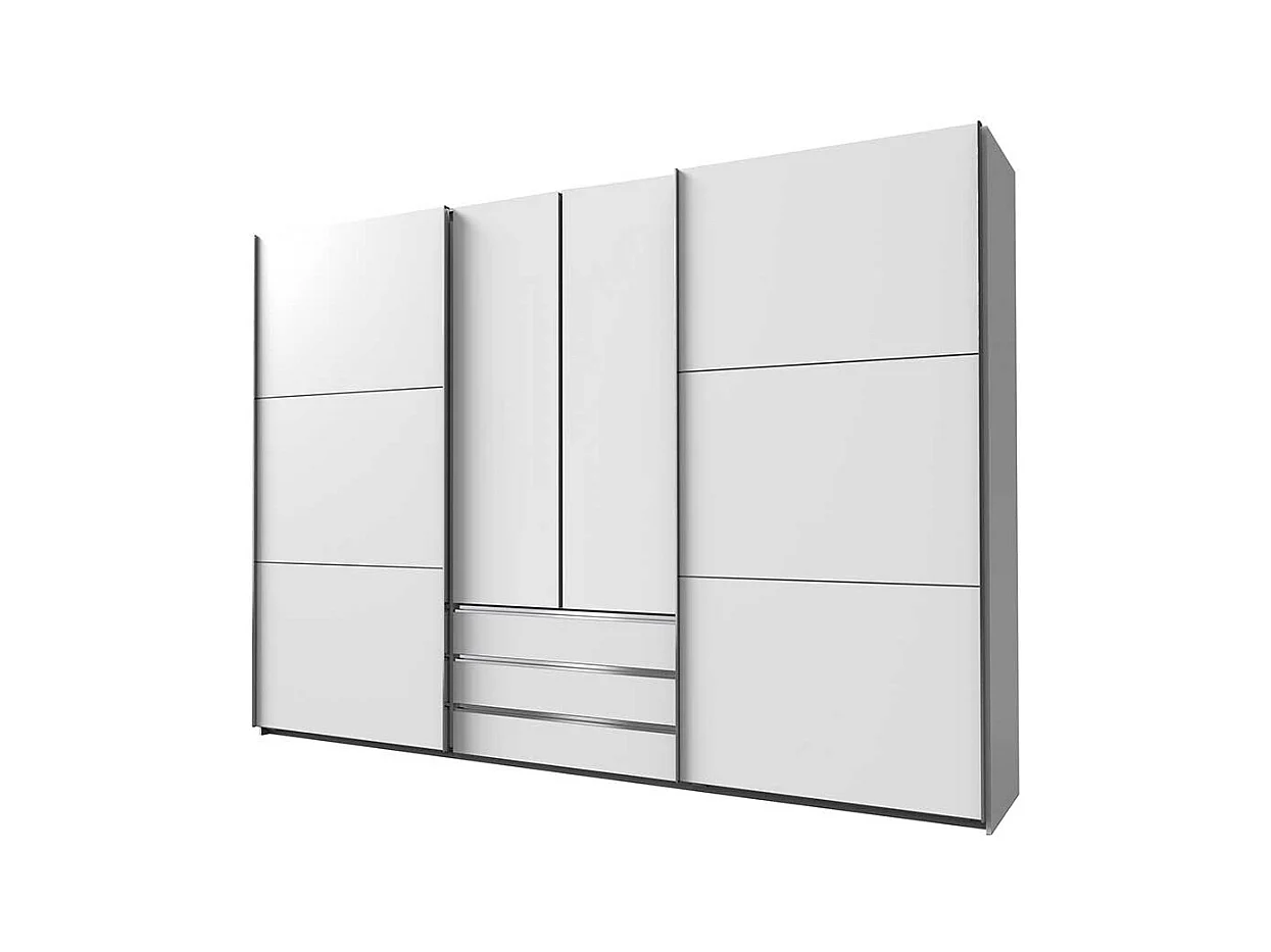 Schlafzimmerkleiderschrank 300 cm breit in Weiß Dreh- und Schiebetüren
