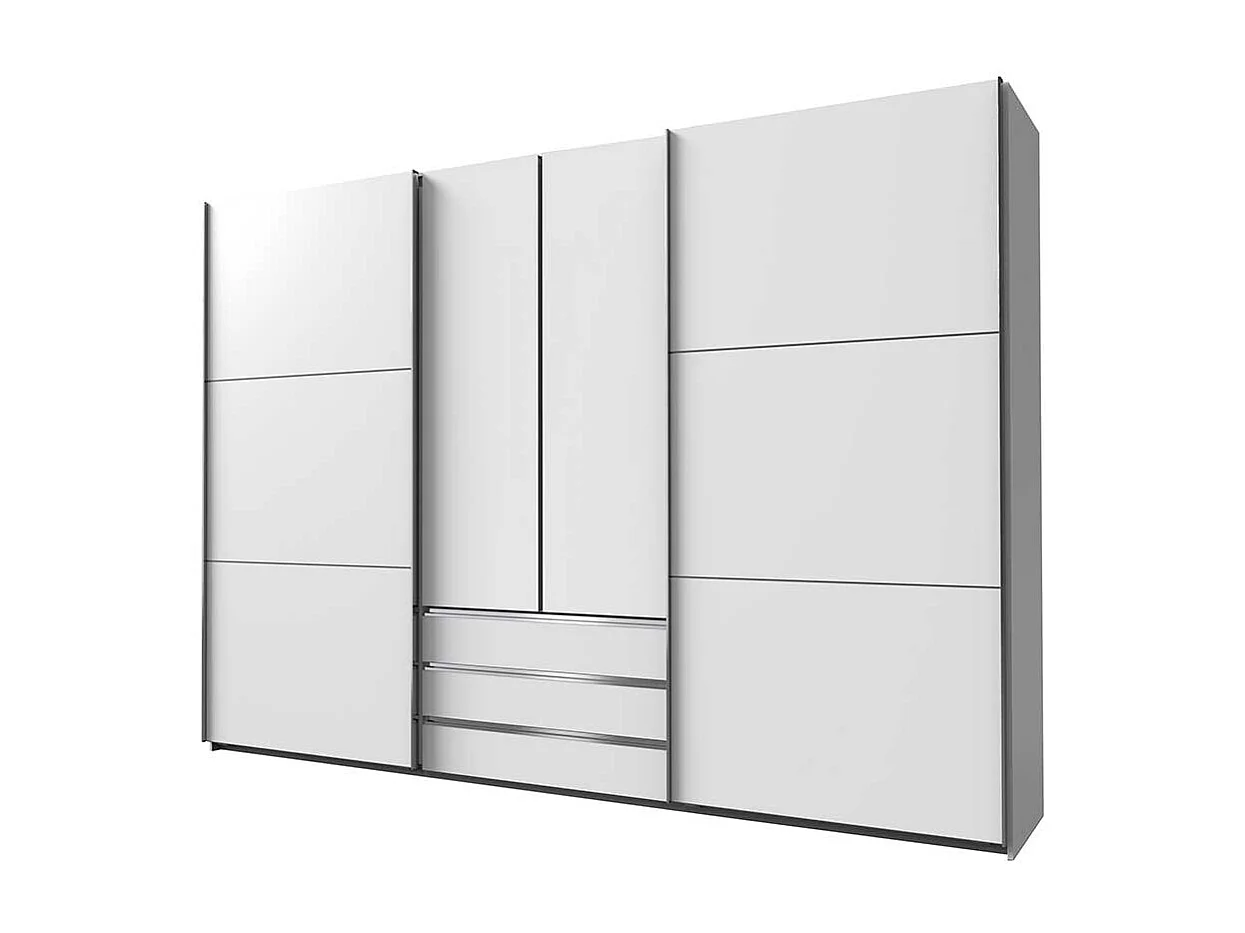 Schlafzimmerkleiderschrank 300 cm breit in Weiß Dreh- und Schiebetüren