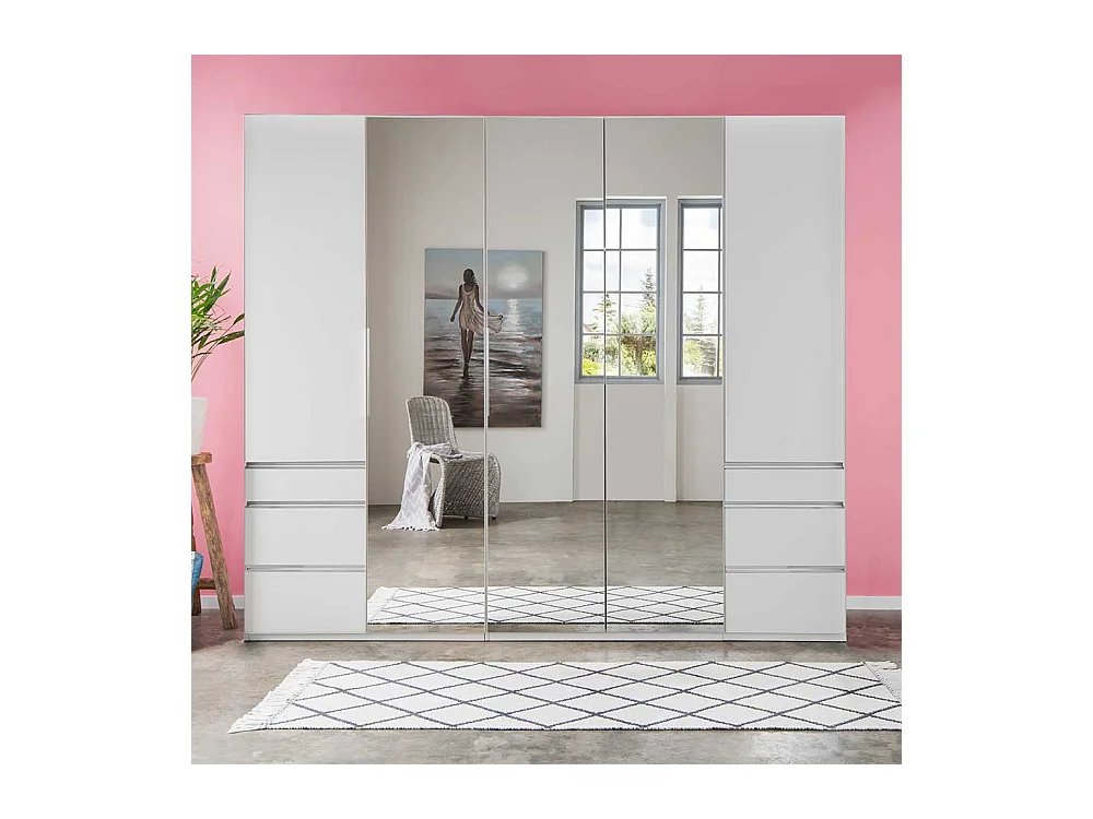 Spiegeltüren Kleiderschrank in Weiß sechs Selbsteinzug Schubladen
