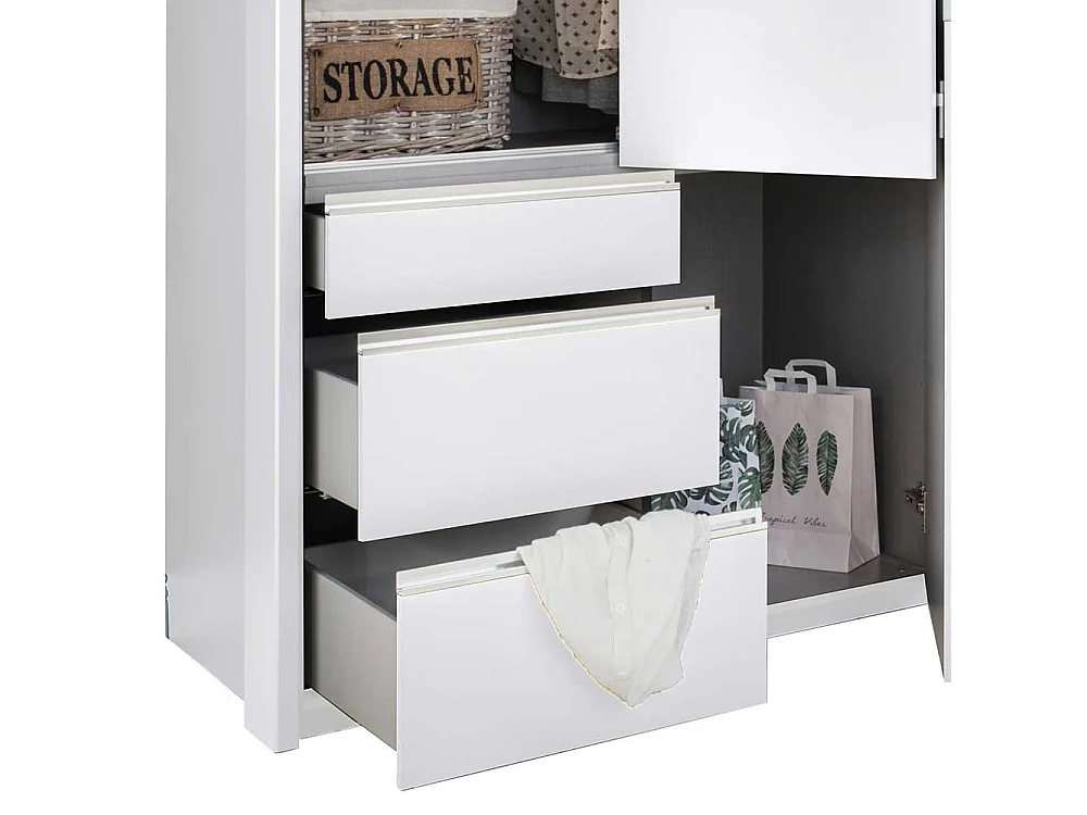 Spiegeltüren Kleiderschrank in Weiß sechs Selbsteinzug Schubladen