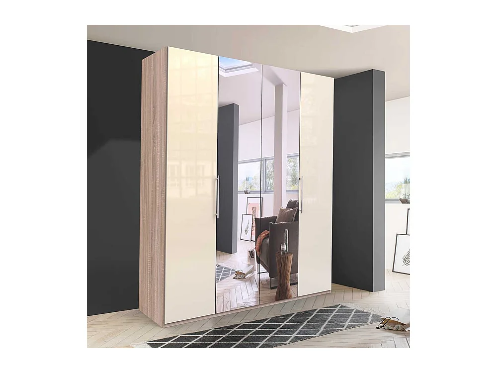 Spiegel Kleiderschrank mit zwei Falttüren Cremefarben Eiche Sägerau