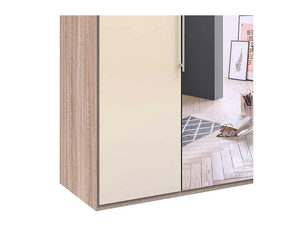 Spiegel Kleiderschrank mit zwei Falttüren Cremefarben Eiche Sägerau