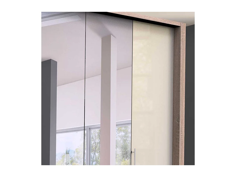 Spiegel Kleiderschrank mit zwei Falttüren Cremefarben Eiche Sägerau