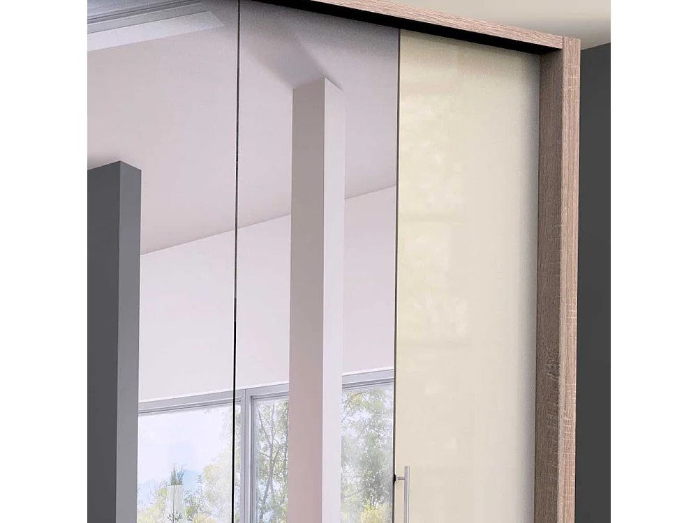 Spiegel Kleiderschrank mit zwei Falttüren Cremefarben Eiche Sägerau