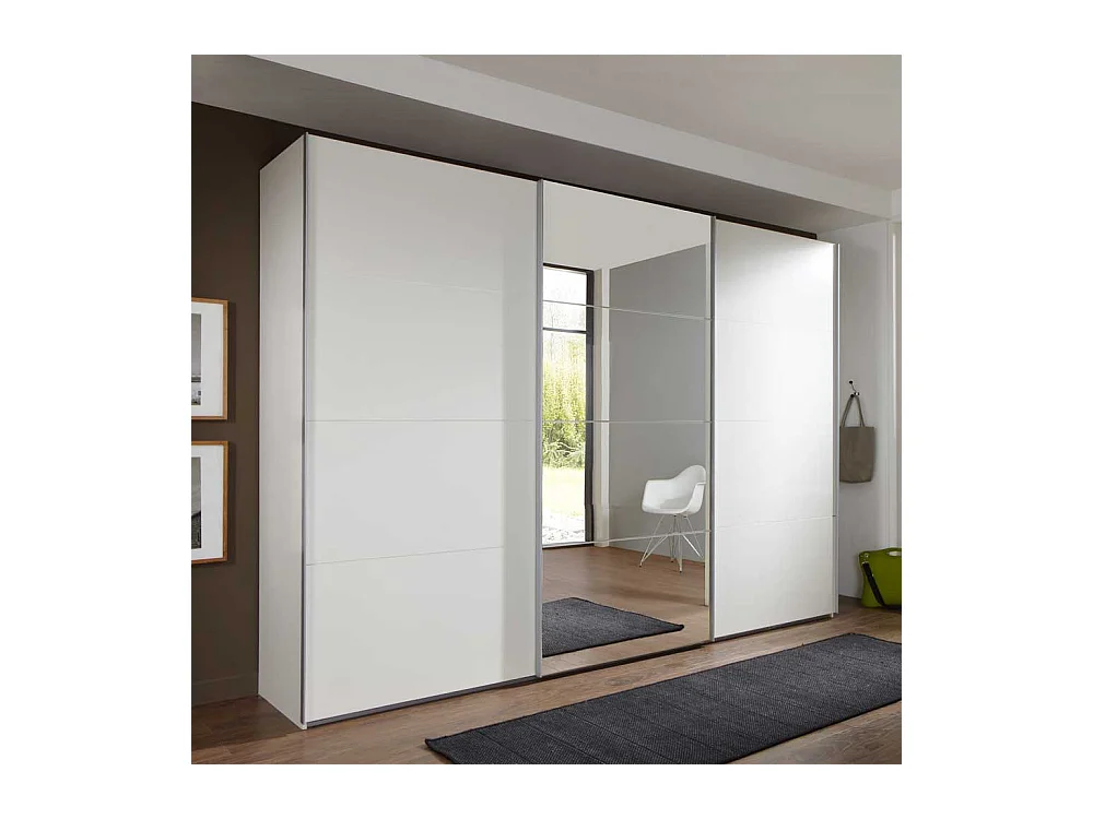 Schwebetürenschrank in Weiß mit Spiegeltür 270 cm breit