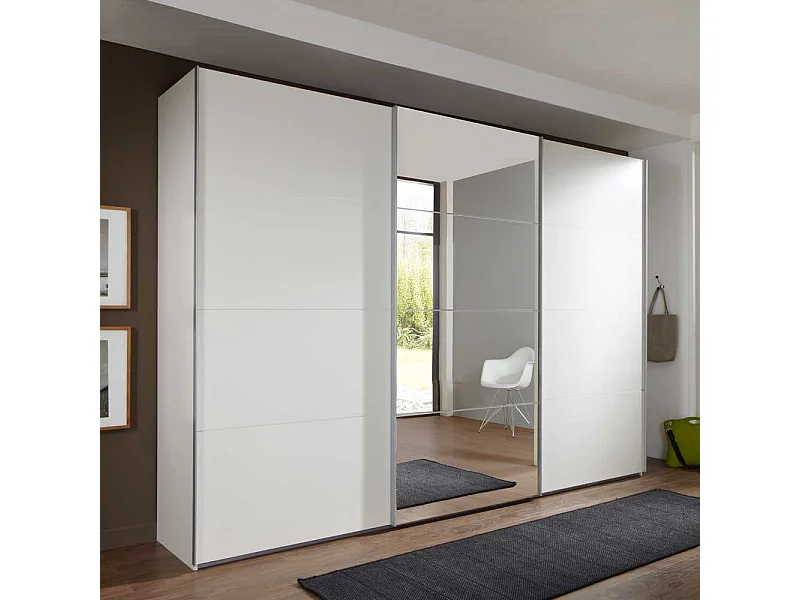 Schwebetürenschrank in Weiß mit Spiegeltür 270 cm breit
