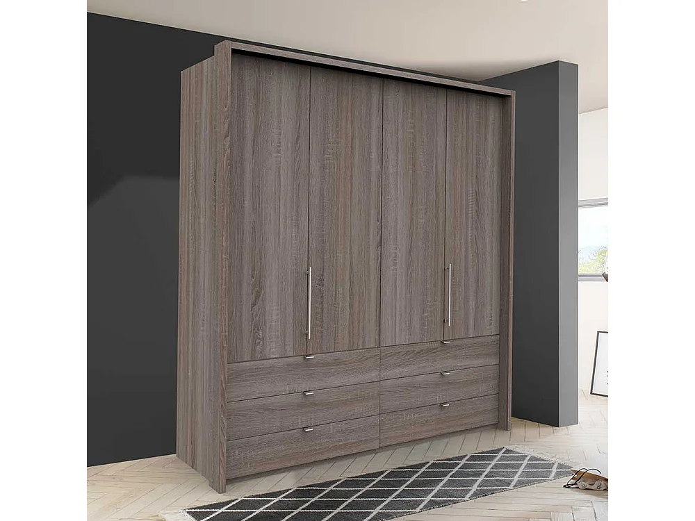 Kleiderschrank Jugendzimmer 2 türig mit Schubladen Eiche Trüffelfarben