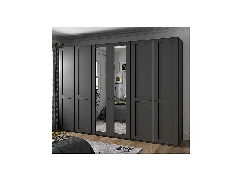 Dunkelgrauer XL Kleiderschrank im Landhausstil Spiegeltüren