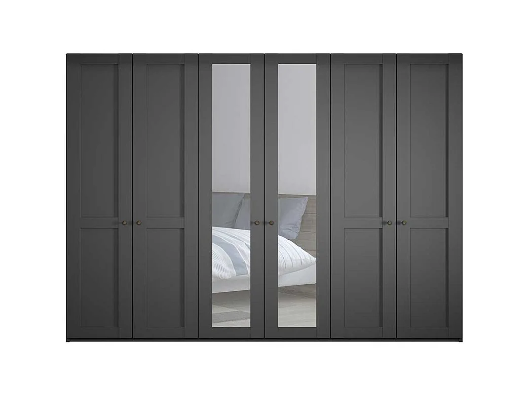 Dunkelgrauer XL Kleiderschrank im Landhausstil Spiegeltüren
