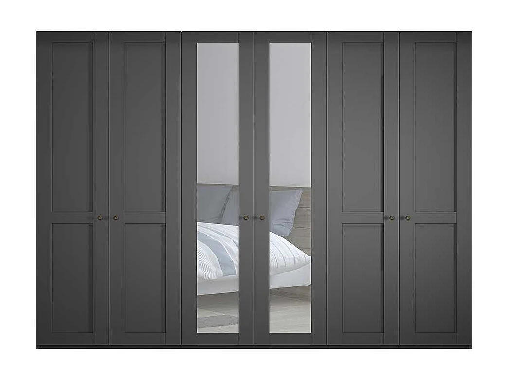 Dunkelgrauer XL Kleiderschrank im Landhausstil Spiegeltüren