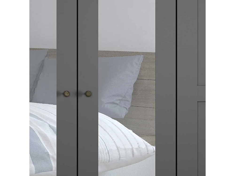 Dunkelgrauer XL Kleiderschrank im Landhausstil Spiegeltüren