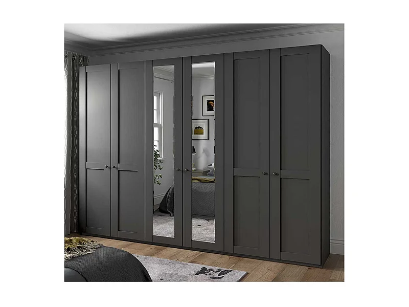 Dunkelgrauer XL Kleiderschrank im Landhausstil Spiegeltüren