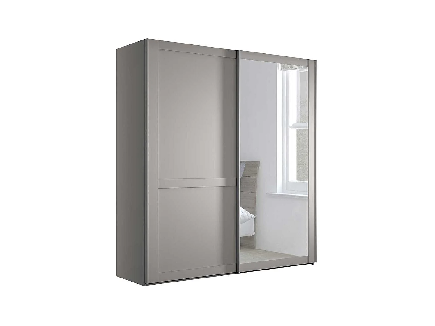 Schwebetürenschrank Spiegel rechts in Hellgrau modernen Landhausstil