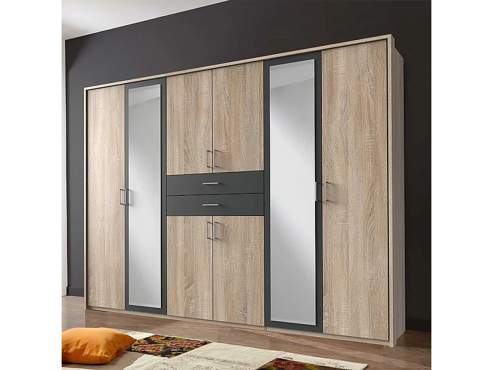 Drehtürschrank Schlafzimmer groß in Eiche Sägerau Dunkelgrau