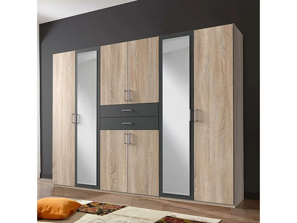 Drehtürschrank Schlafzimmer groß in Eiche Sägerau Dunkelgrau