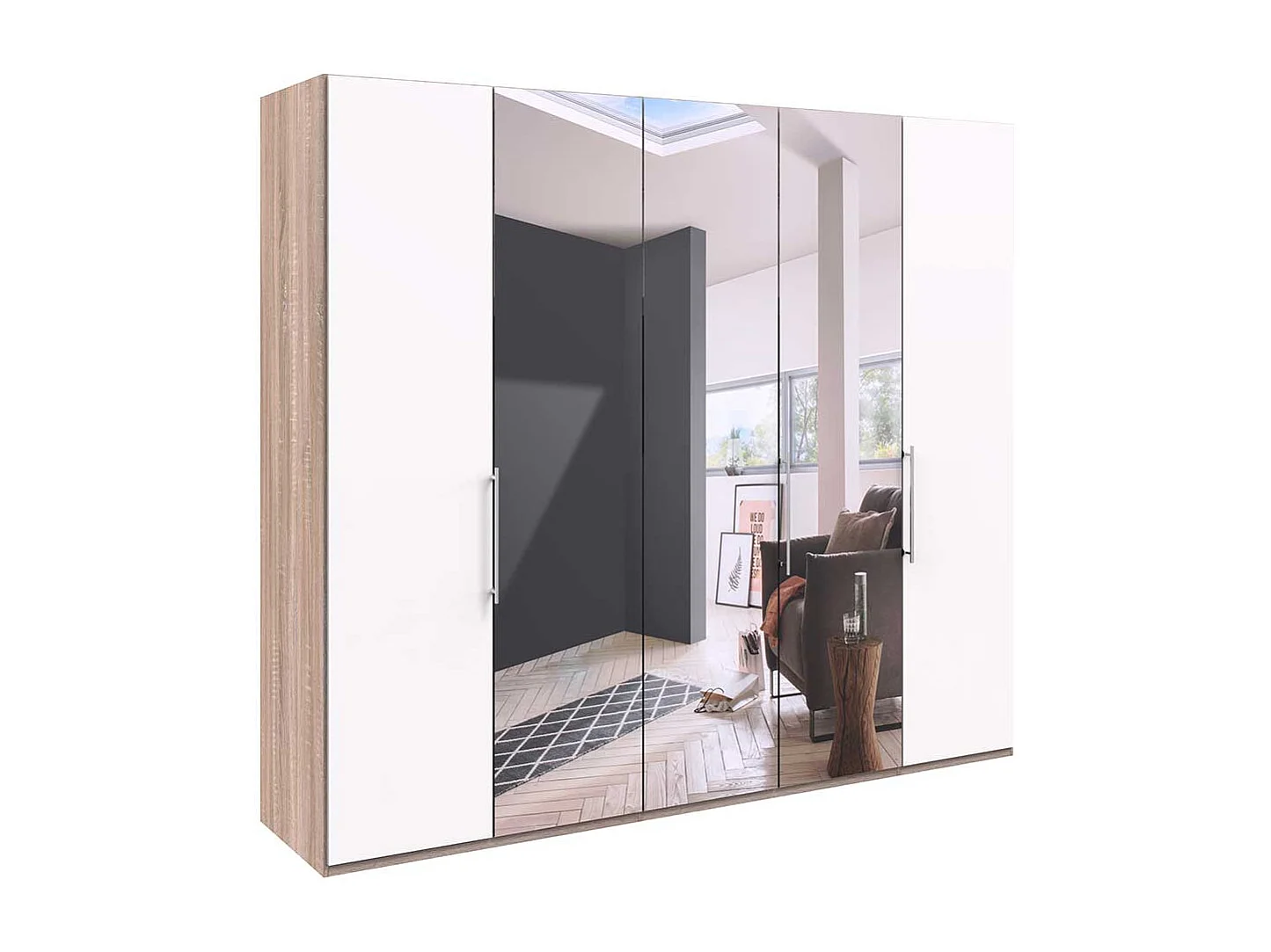 Spiegel Kleiderschrank in Weiß Eiche Sägerau