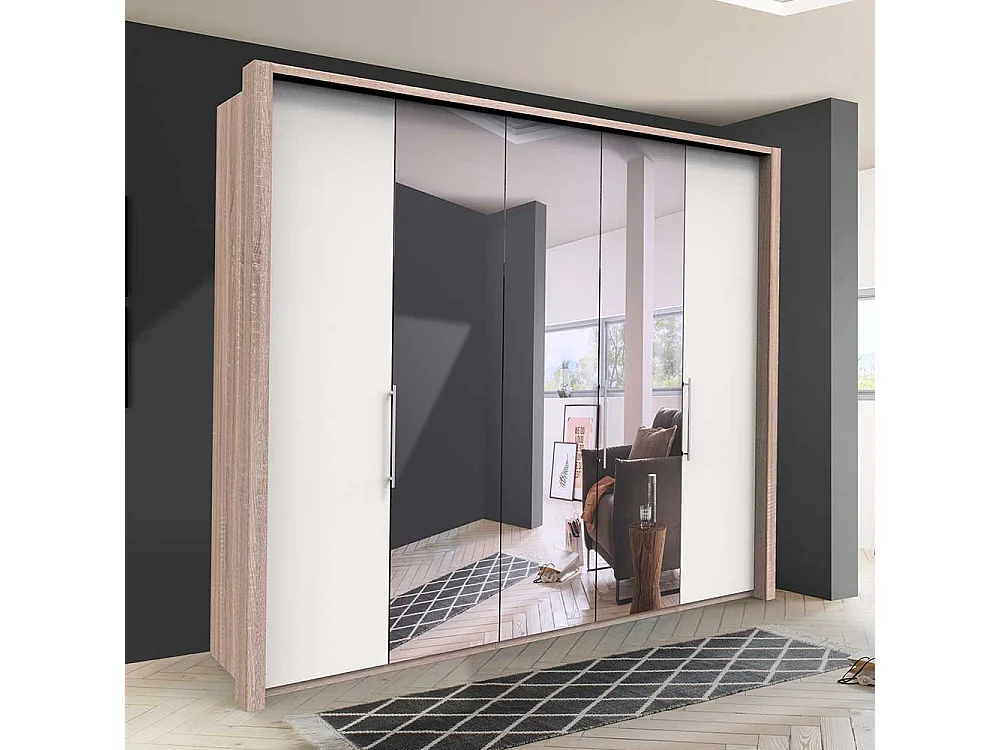 Spiegel Kleiderschrank in Weiß Eiche Sägerau