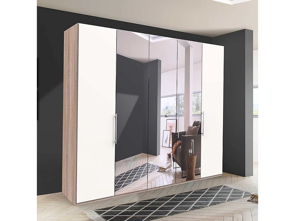 Spiegel Kleiderschrank in Weiß Eiche Sägerau