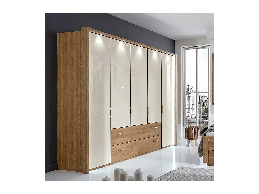 Kleiderschrank aus Eiche Weiß Glas 220 cm hoch