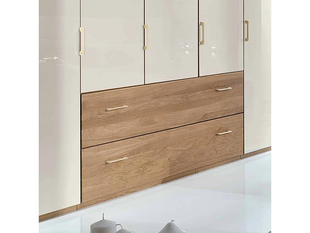 Kleiderschrank aus Eiche Weiß Glas 220 cm hoch