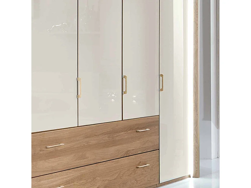 Kleiderschrank aus Eiche Weiß Glas 220 cm hoch