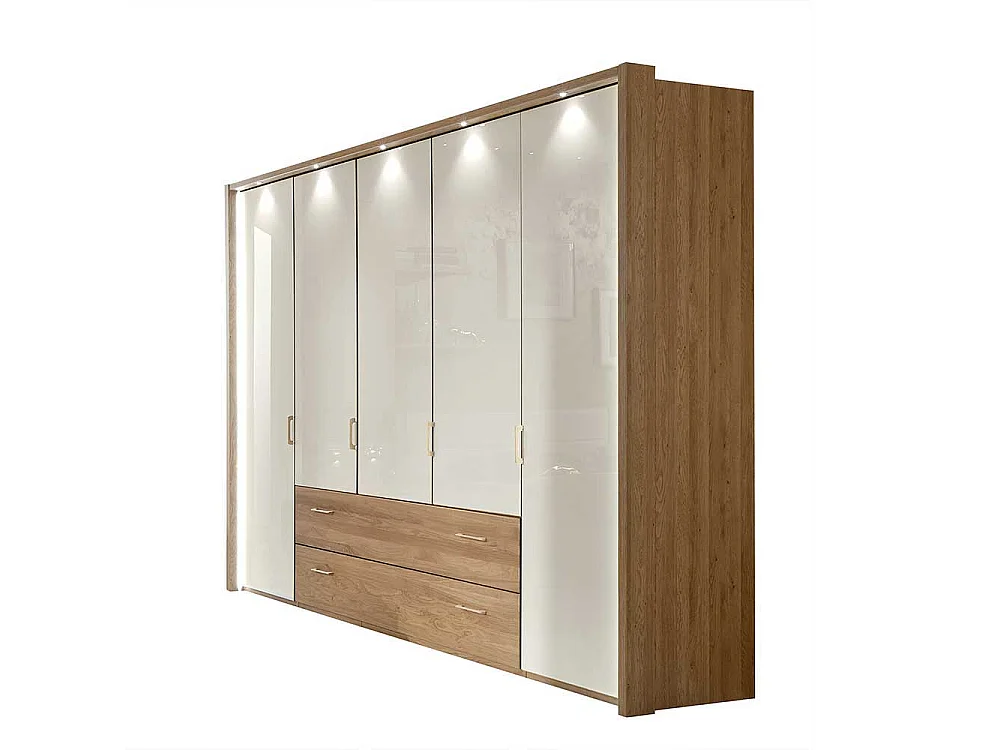 Kleiderschrank aus Eiche Weiß Glas 220 cm hoch