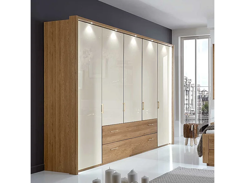 Kleiderschrank aus Eiche Weiß Glas 220 cm hoch