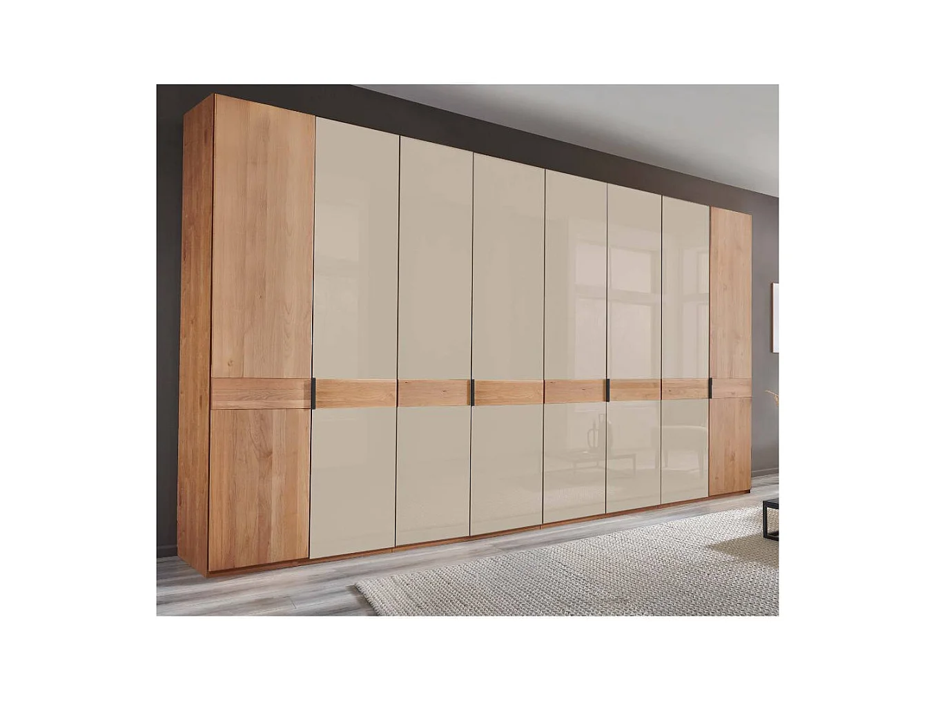 Drehtürenschrank Kleiderschrankwand in Champagner und Erlefarben