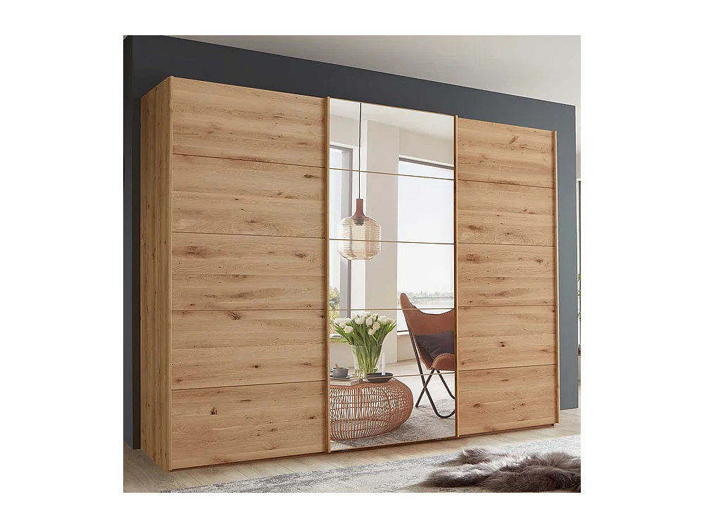 Gleittürenschrank in Eiche Bianco Spiegel
