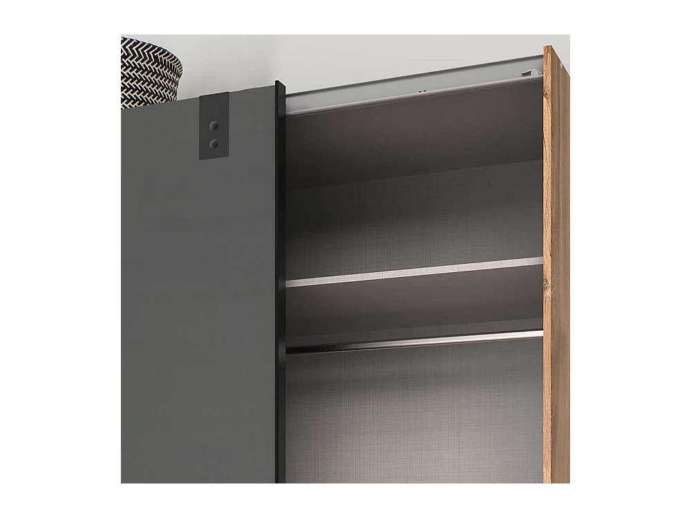 Schwebetürenschrank modern in Dunkelgrau Plankeneiche Holzoptik
