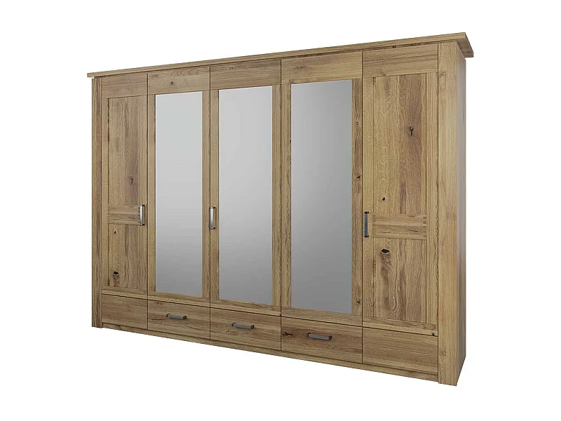 Kleiderschrank Massivholz Schlafzimmerkleiderschrank mit Spiegeln und Metallgriffen