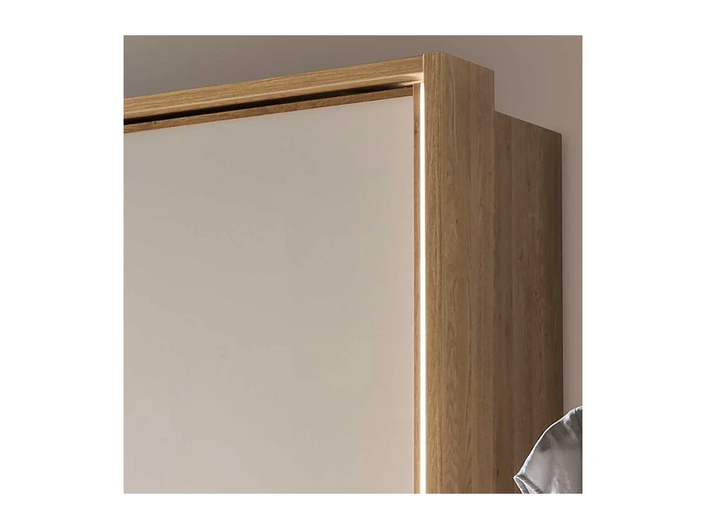Schiebetüren Kleiderschrank in Beige Glas beschichtet Eiche Massivholz