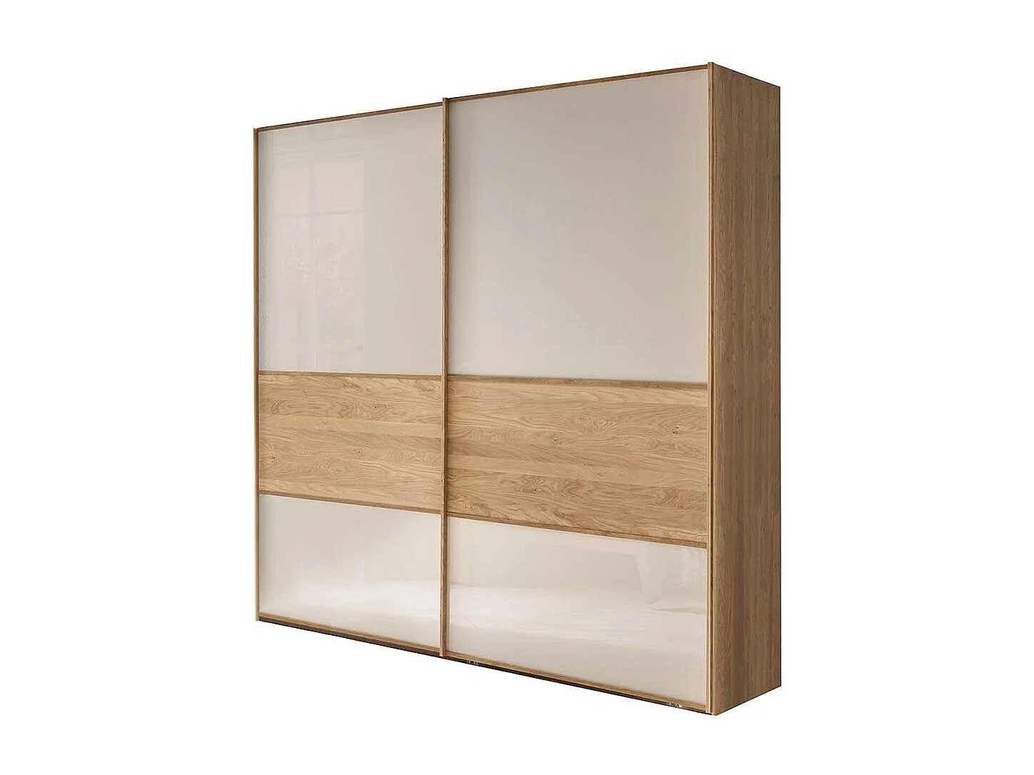 Schiebetüren Kleiderschrank in Beige Glas beschichtet Eiche Massivholz