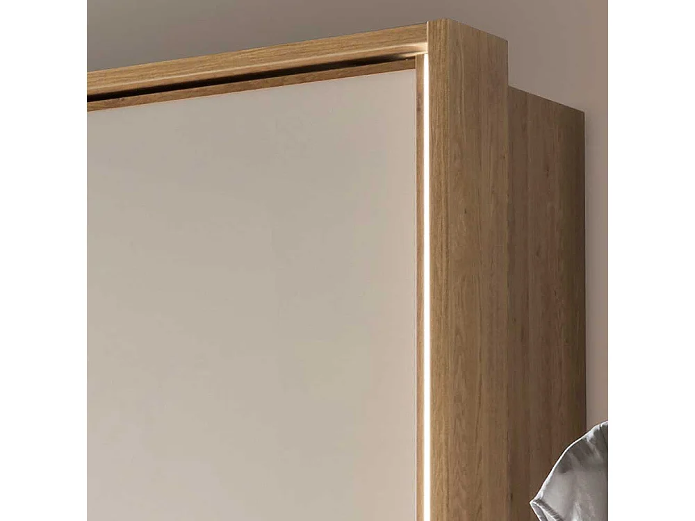 Schiebetüren Kleiderschrank in Beige Glas beschichtet Eiche Massivholz