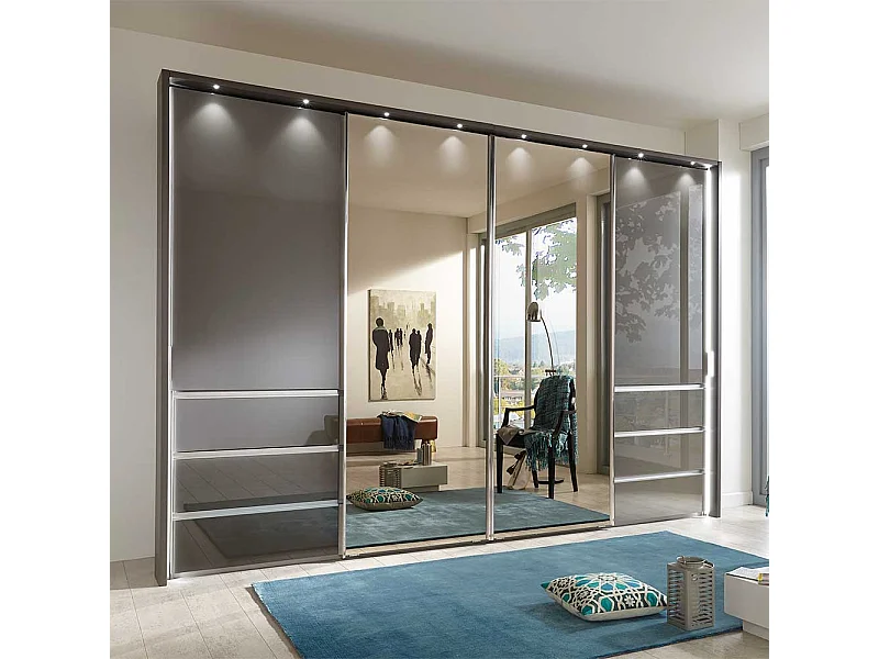 Schwebetüren Kleiderschrank in Braun Spiegel