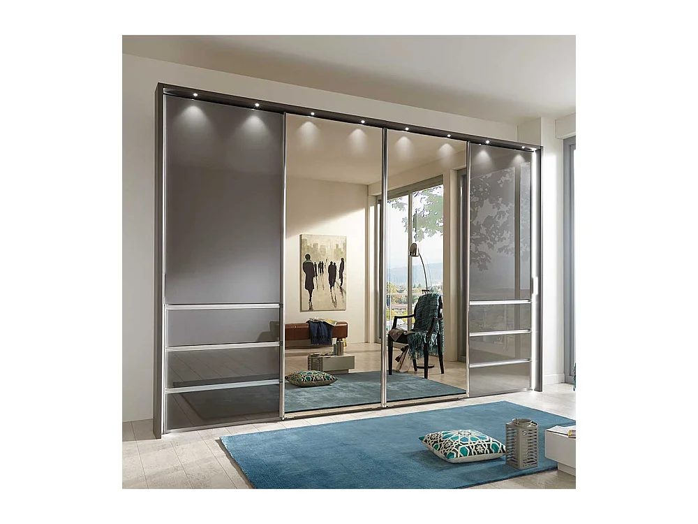 Schwebetüren Kleiderschrank in Braun Spiegel