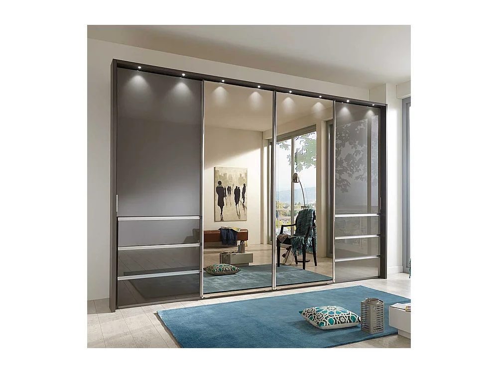 Schwebetüren Kleiderschrank in Braun Spiegel