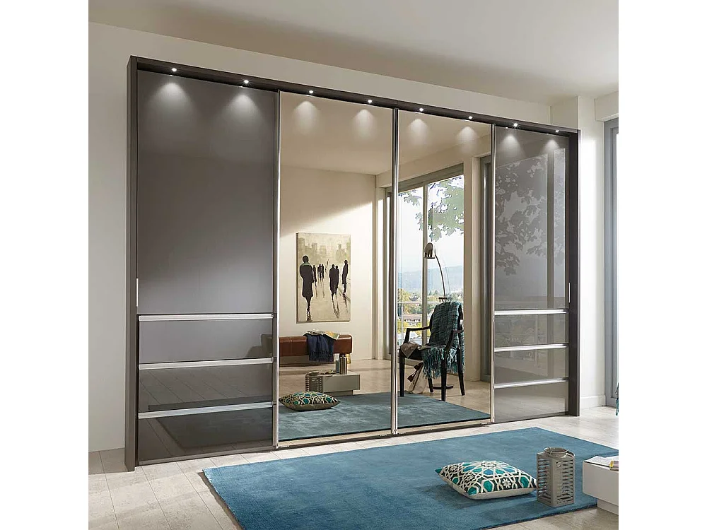 Schwebetüren Kleiderschrank in Braun Spiegel