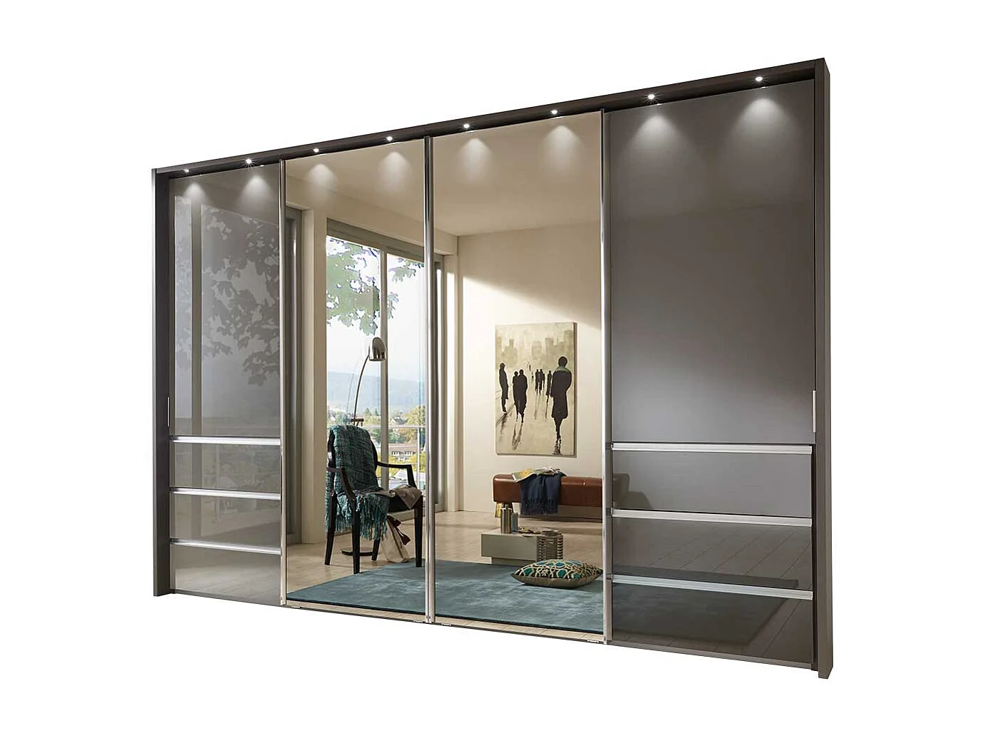 Schwebetüren Kleiderschrank in Braun Spiegel