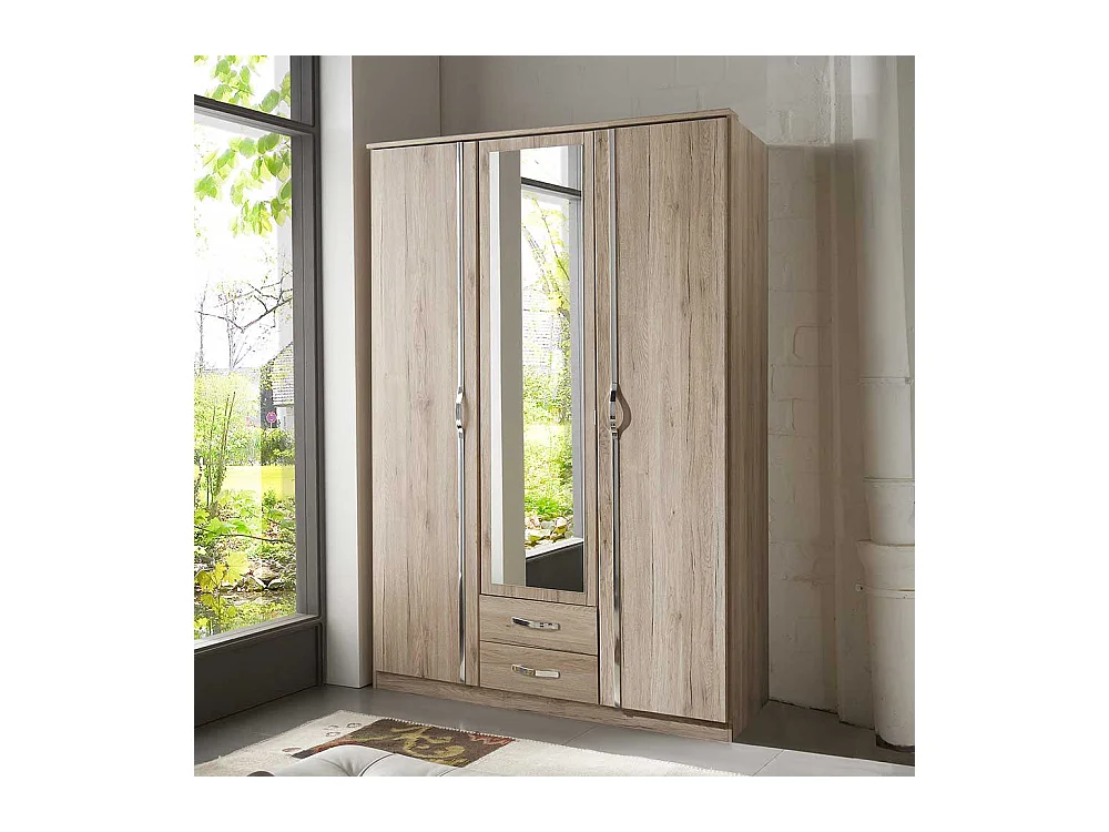 Drehtürschrank Holzoptik in Eiche San Remo Spiegeltür und Schubladen