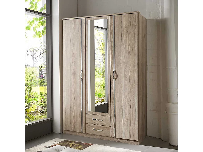 Drehtürschrank Holzoptik in Eiche San Remo Spiegeltür und Schubladen