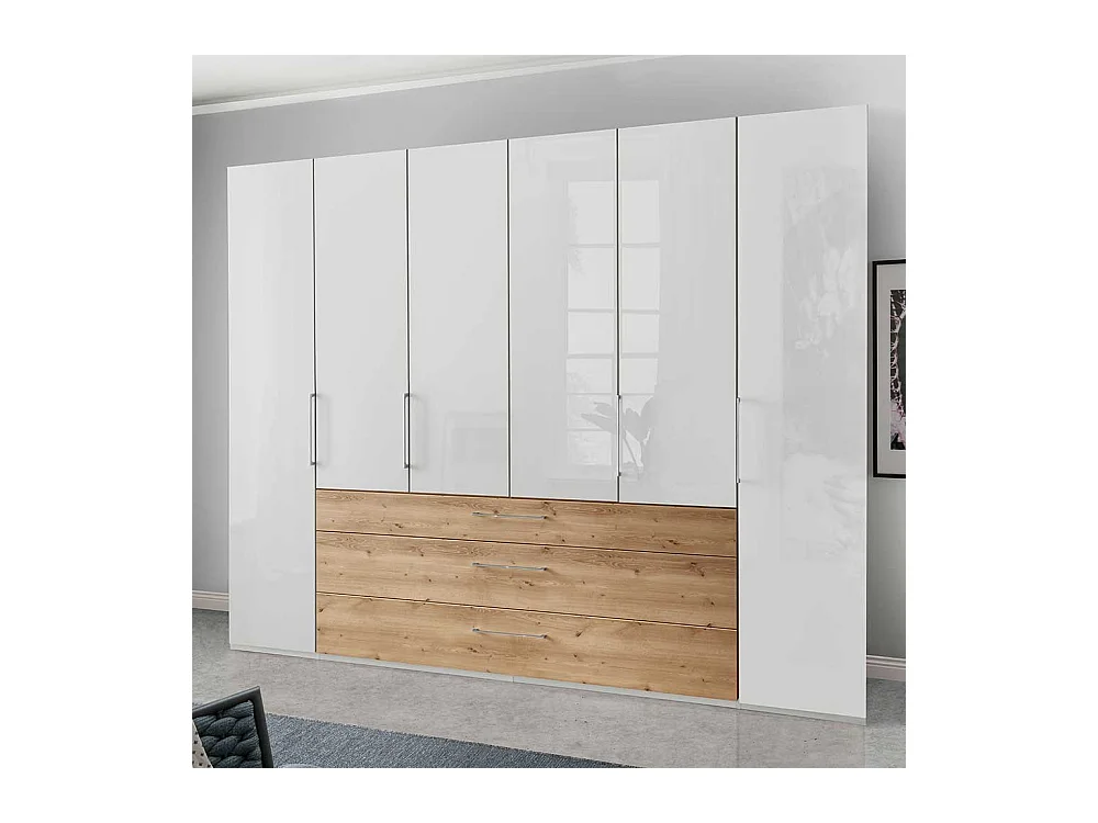 XXL Schlafzimmerschrank in Eiche Bianco Weiß Glasfront