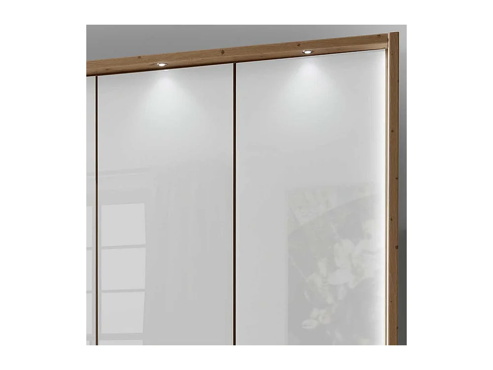 XXL Schlafzimmerschrank in Eiche Bianco Weiß Glasfront