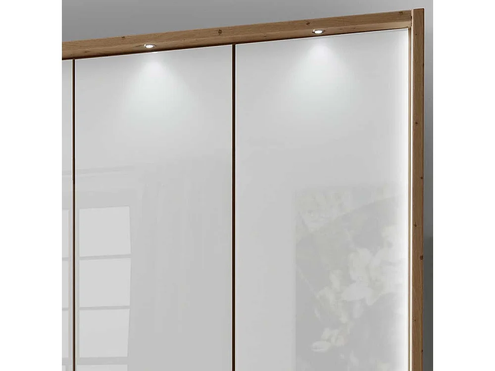 XXL Schlafzimmerschrank in Eiche Bianco Weiß Glasfront