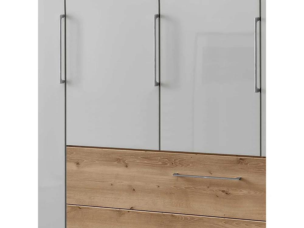 XXL Schlafzimmerschrank in Eiche Bianco Weiß Glasfront