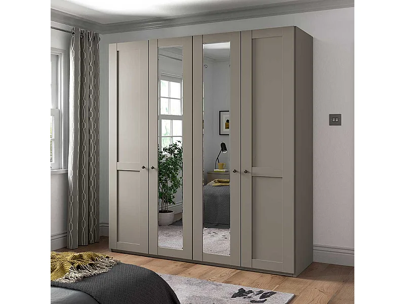 Schlafzimmerschrank modern Landhaus in Hellgrau Spiegeltüren