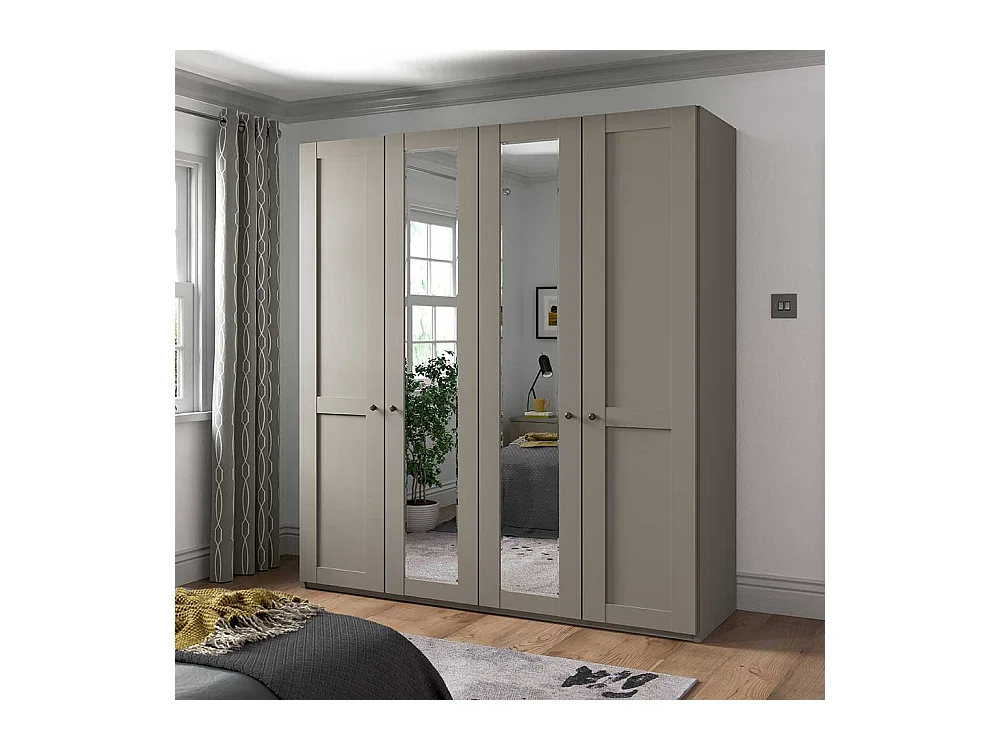 Schlafzimmerschrank modern Landhaus in Hellgrau Spiegeltüren