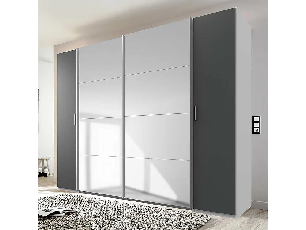 Kleiderschrank mit Spiegeln in Dunkelgrau und Weiß Made in Germany
